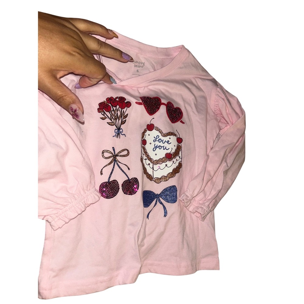 Jumping Beans Girls Pink Heart Tutu Skirt and Long Sleeve Graphic Tee Set Size 5 - Picture 3 of 3
